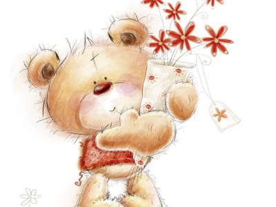 Fototapete Teddybär mit Blumen