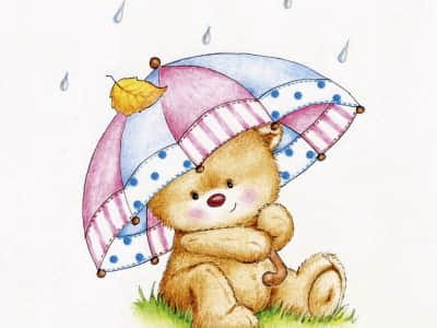 Fototapete Teddybär unter einem Regenschirm