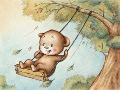 Fototapete Teddybär auf einer Schaukel