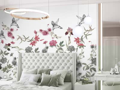 Fototapete Kolibri und Blumen