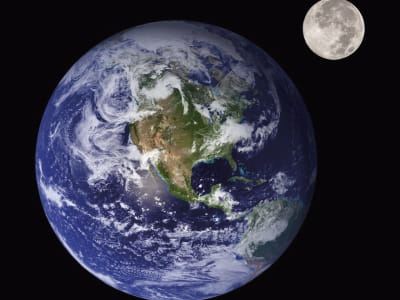 Fototapete Planet Erde und Mond