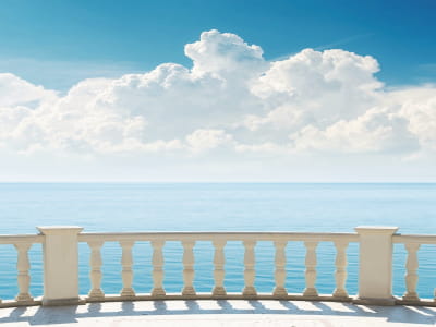 Fototapete Balkon am ruhigen Meer