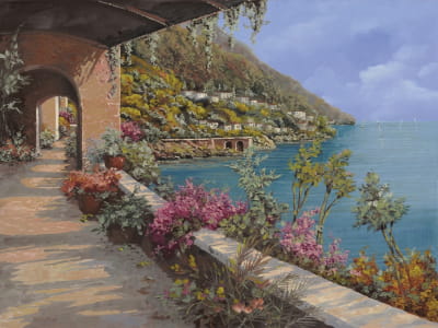 Fototapete Gemälde „Uferpromenade in Italien“.