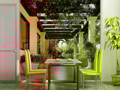 Fototapete Terrasse in Blumen