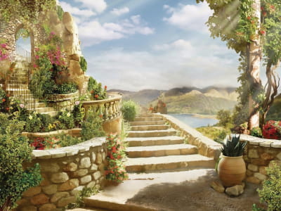 Fototapete Treppe in Blumen