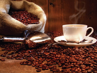Fototapete Kaffeebohnen und Tasse