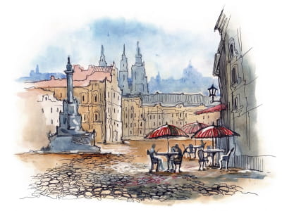 Fototapete Prager Stadt, Zeichnung