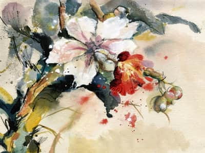 Fototapete Frühlingsblumen-Aquarell