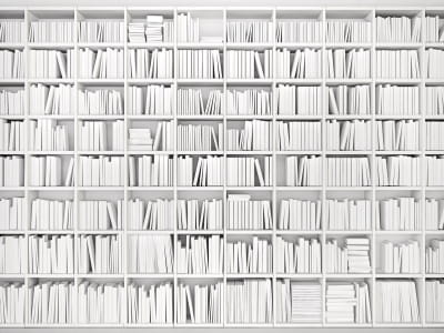 Fototapete Regale mit weißen Büchern