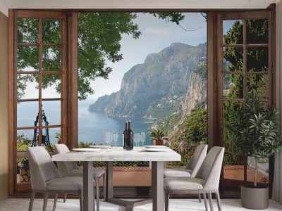 Fototapete Fenster mit Blick auf die Natur