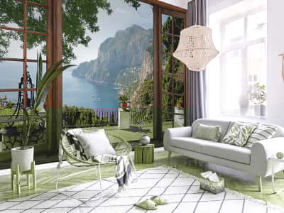 Fototapete Fenster mit Blick auf die Natur