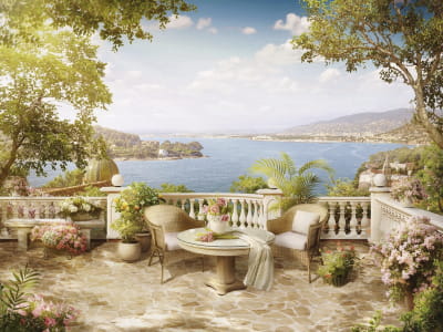 Fototapete Terrasse mit wunderschöner Landschaft