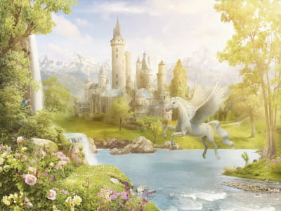 Fototapete Pegasus und Burg