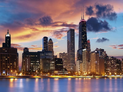Fototapete Wolkenkratzer von Chicago bei Nacht