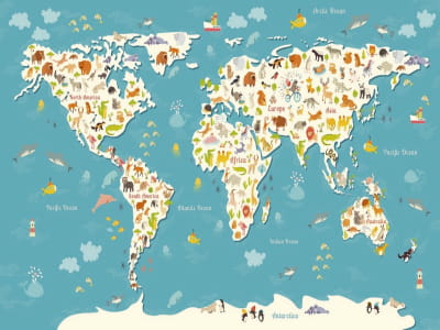 Fototapete Kinderatlas mit Tieren