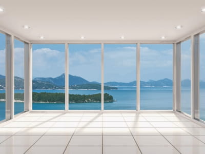 Fototapete Zimmer mit Panoramafenstern