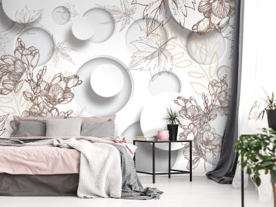 Fototapete Blumen und Kreise 3D