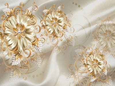 Fototapete Goldene Blumen und Perlen