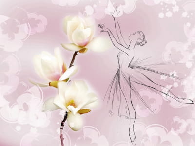 Fototapete Magnolien und Ballerina