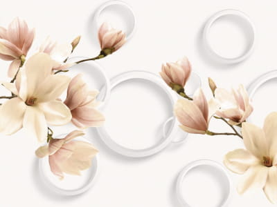 Fototapete Magnolien und weiße Kreise