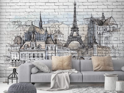 Fototapete Paris auf einer Backsteinmauer