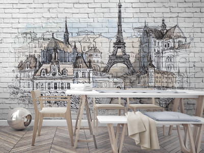 Fototapete Paris auf einer Backsteinmauer