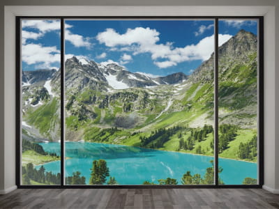 Fototapete Fenster in den Bergen