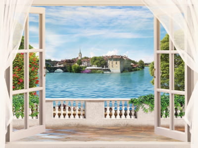 Fototapete Fenster mit Blick auf die Stadt