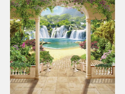 Fototapete Pavillon am Wasserfall