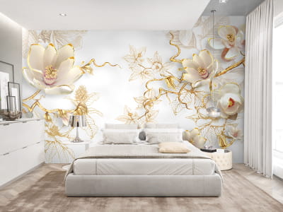 Fototapete Magnolien in Gold