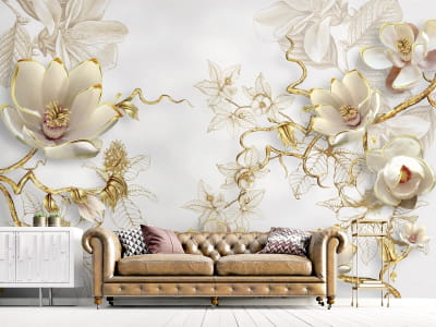 Fototapete Magnolien in Gold