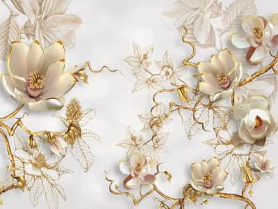 Fototapete Magnolien in Gold