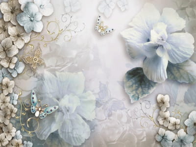 Fototapete Elegante Blumen und Schmetterlinge