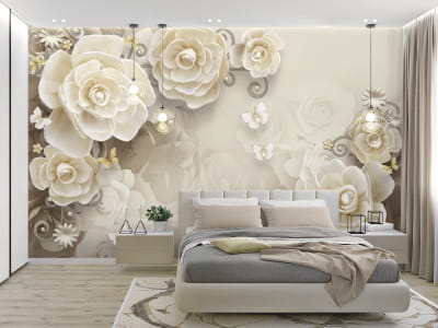 Fototapete Blumen und Schmetterlinge 3D