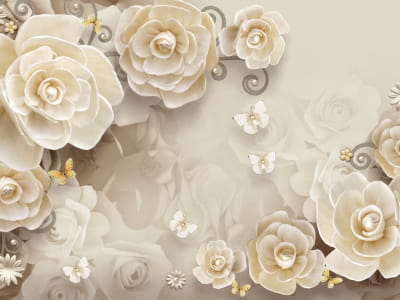 Fototapete Blumen und Schmetterlinge 3D