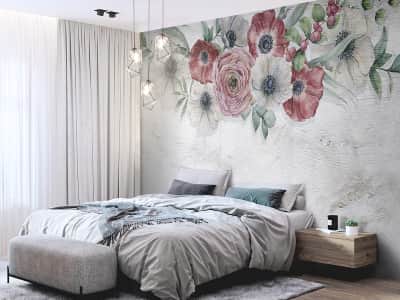 Fototapete Leuchtende Blumen an der Wand