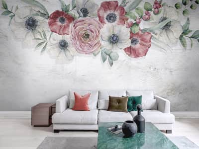 Fototapete Leuchtende Blumen an der Wand