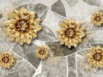 Fototapete Goldene Blumen und Marmor