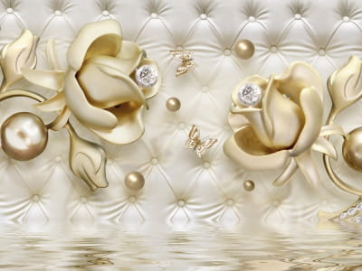 Fototapete Goldene Rosen und Diamanten