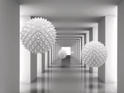 Fototapete Korridor und 3D-Kugeln