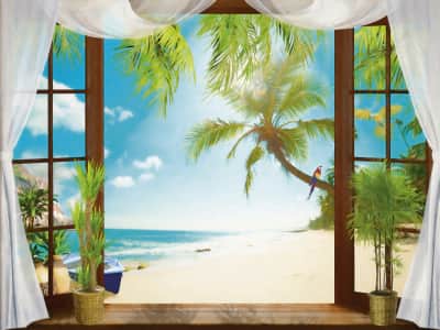 Fototapete Fenster mit Blick auf den Strand