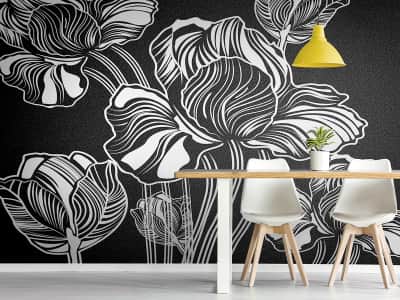 Fototapete Blumen auf schwarzem Hintergrund