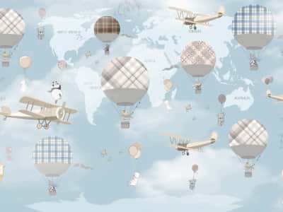 Fototapete Ballons und Flugzeuge auf der Karte