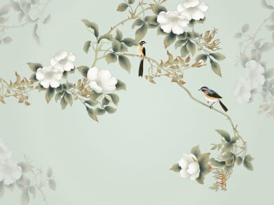 Fototapete Blumen und Vögel zeichnen
