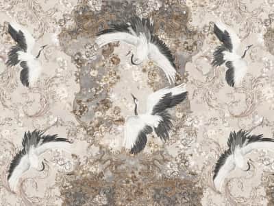 Fototapete Kraniche und beige Muster