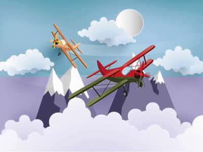 Fototapete Zwei Flugzeuge in den Bergen