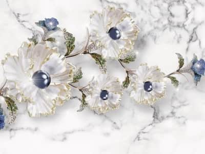 Fototapete Luxuriöse Blumen auf Marmor