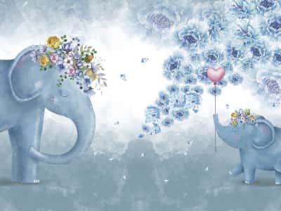 Fototapete Elefanten mit Blumen