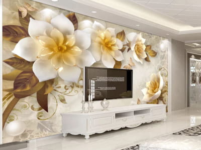 Fototapete 3D-Blumen und Perlen