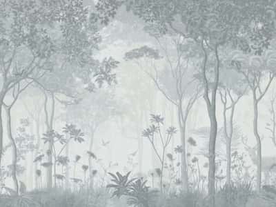 Fototapete Nebel in einem grauen Wald